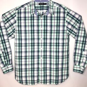 Nautica Button Front Green Gray Plaid Men’s Shirt